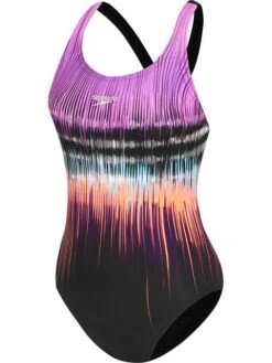 Speedo Chest Powerstrike Leaderback One Piece - Black/Neon Orchid