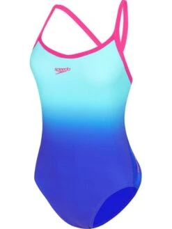 Speedo Placement Digi Ombre Turnback One Piece - Blue Flame