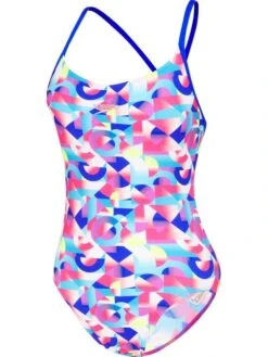Speedo Geo Thin Strap V-Back One Piece - Blue Flame/Light Adriatic