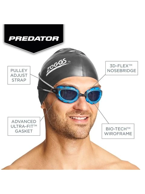 Zoggs Predator Goggles Small Fit - Smoke/Blue/Black - Image 8